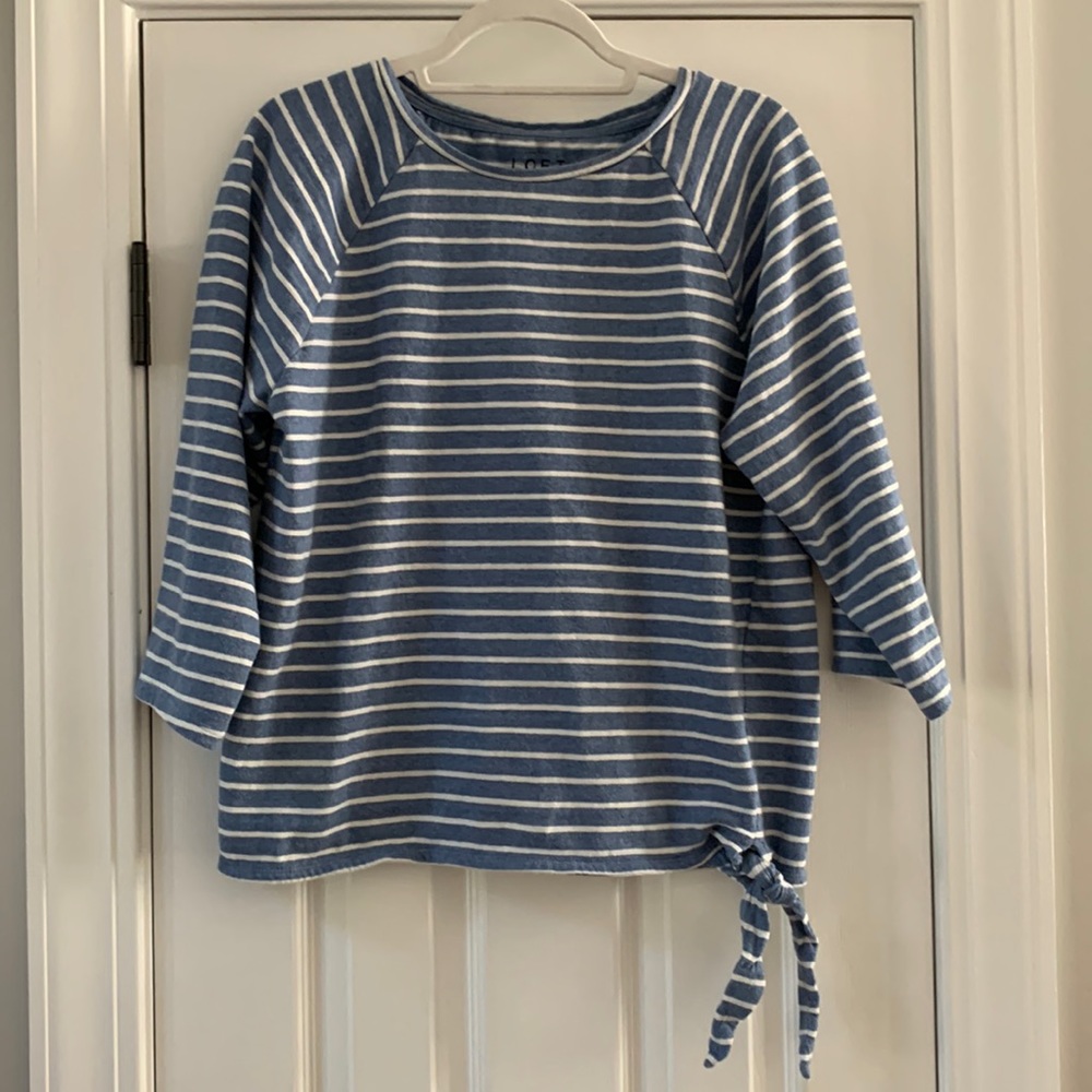 LOFT 3/4 Sleeve Striped Top, Size Large